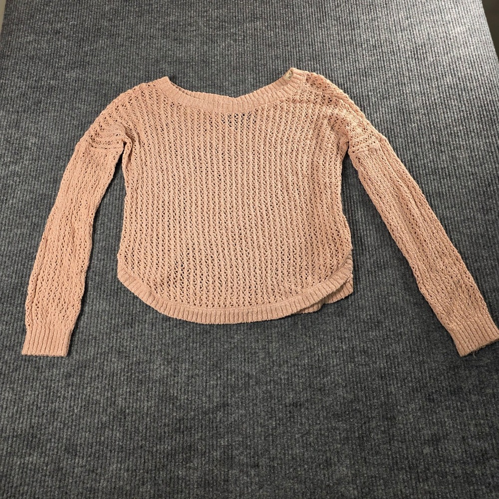 Hollister Womens Open Knit Sweater Blush Pink Strappy Back Small Boho Pullover